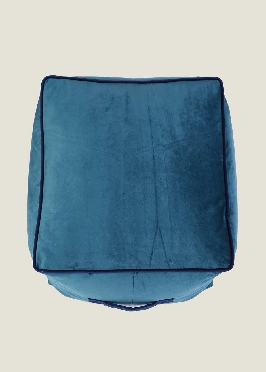 Kaikoo Teal Velvet Stool With Blue Contrast Piping
