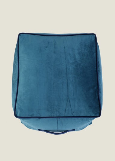 Kaikoo Teal Velvet Stool With Blue Contrast Piping