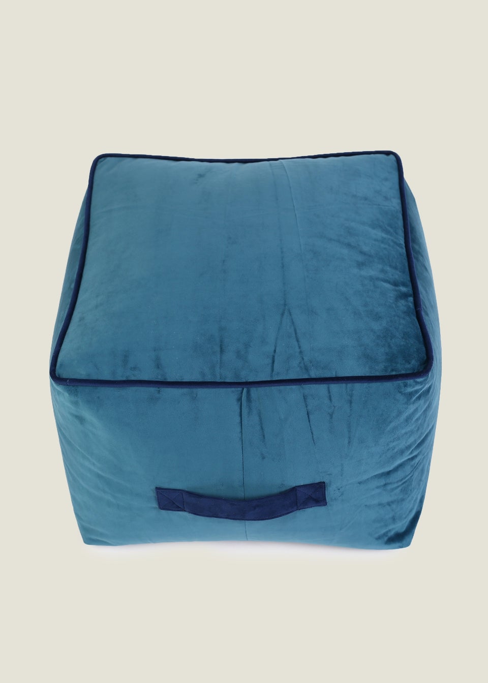 Kaikoo Teal Velvet Stool With Blue Contrast Piping