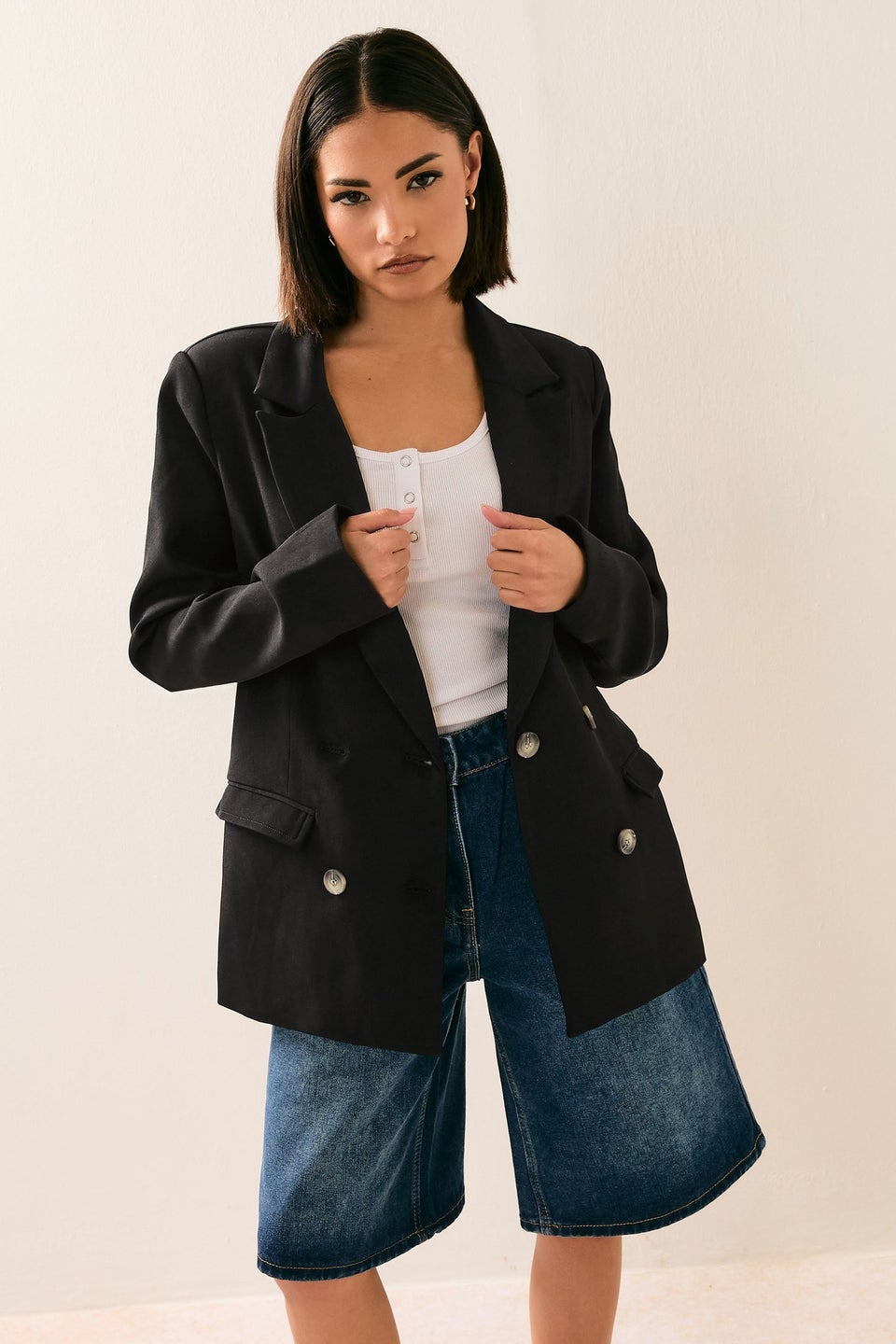 PixieGirl Petite Black Tailored Double Breasted Blazer