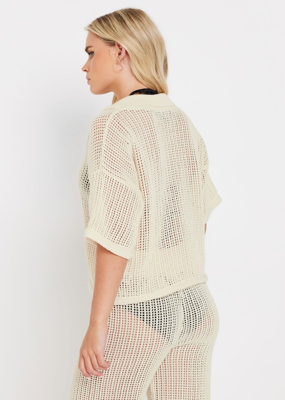 PixieGirl Petite Cream Crochet Short Sleeve Shirt