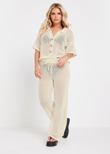 PixieGirl Petite Cream Crochet Short Sleeve Shirt