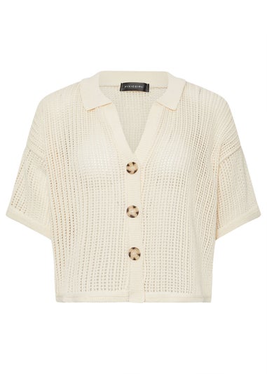 PixieGirl Petite Cream Crochet Short Sleeve Shirt
