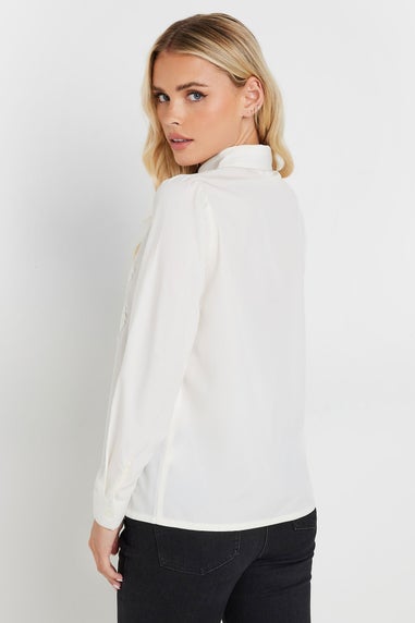 PixieGirl Petite Ivory White Lace Trim Tie Neck Shirt