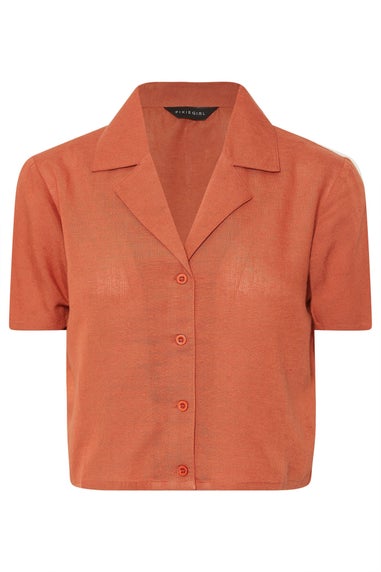 PixieGirl Petite Rust Orange Linen Cropped Short Sleeve Shirt