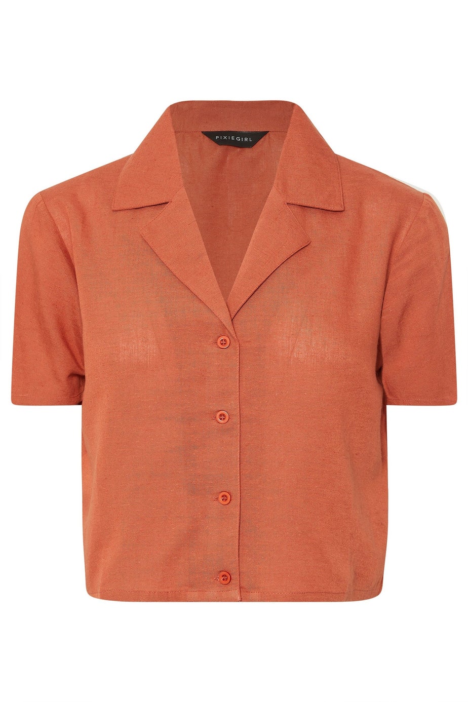 PixieGirl Petite Rust Orange Linen Cropped Short Sleeve Shirt