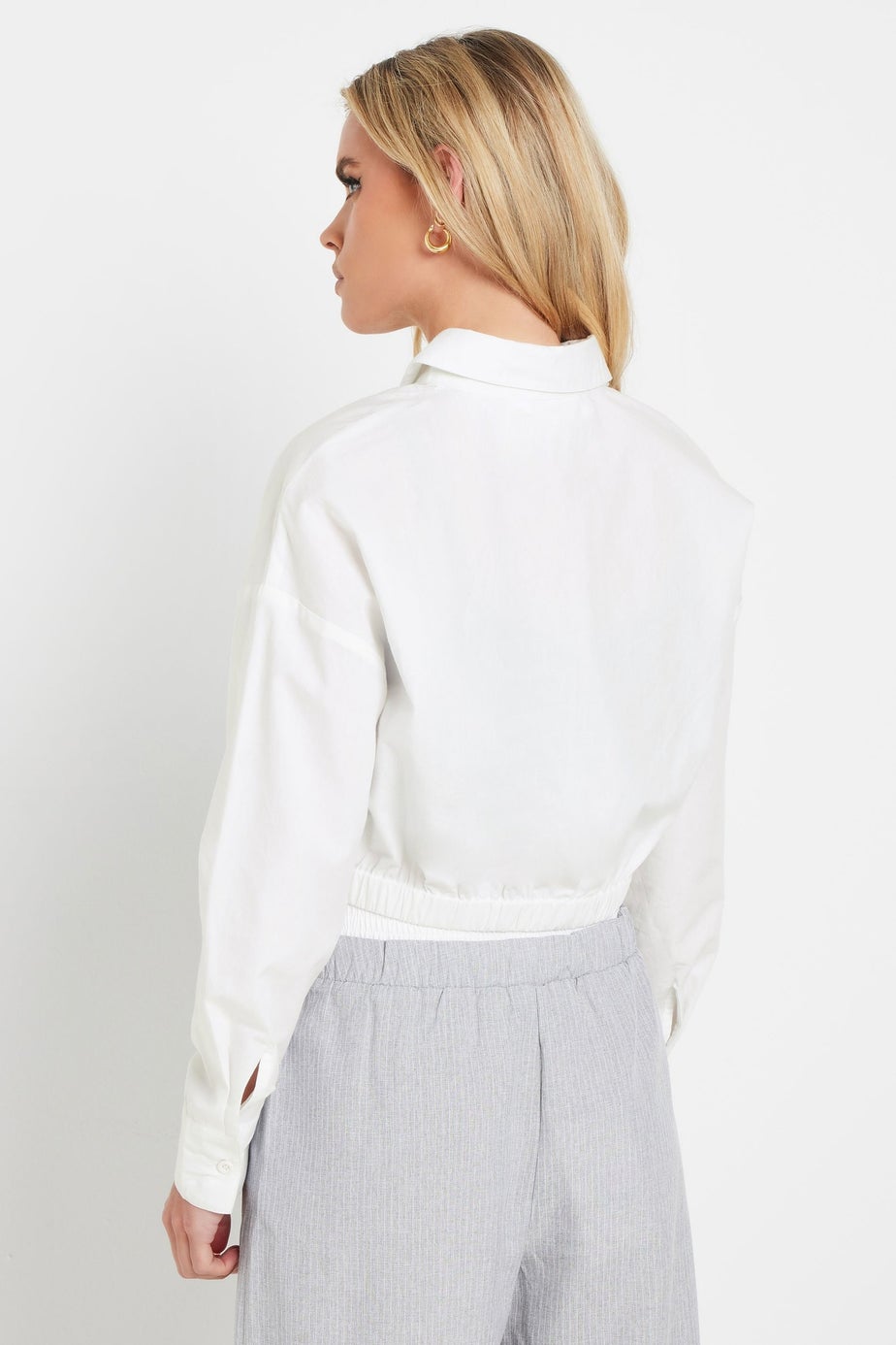 PixieGirl Petite White Cotton Elasticated Hem Shirt