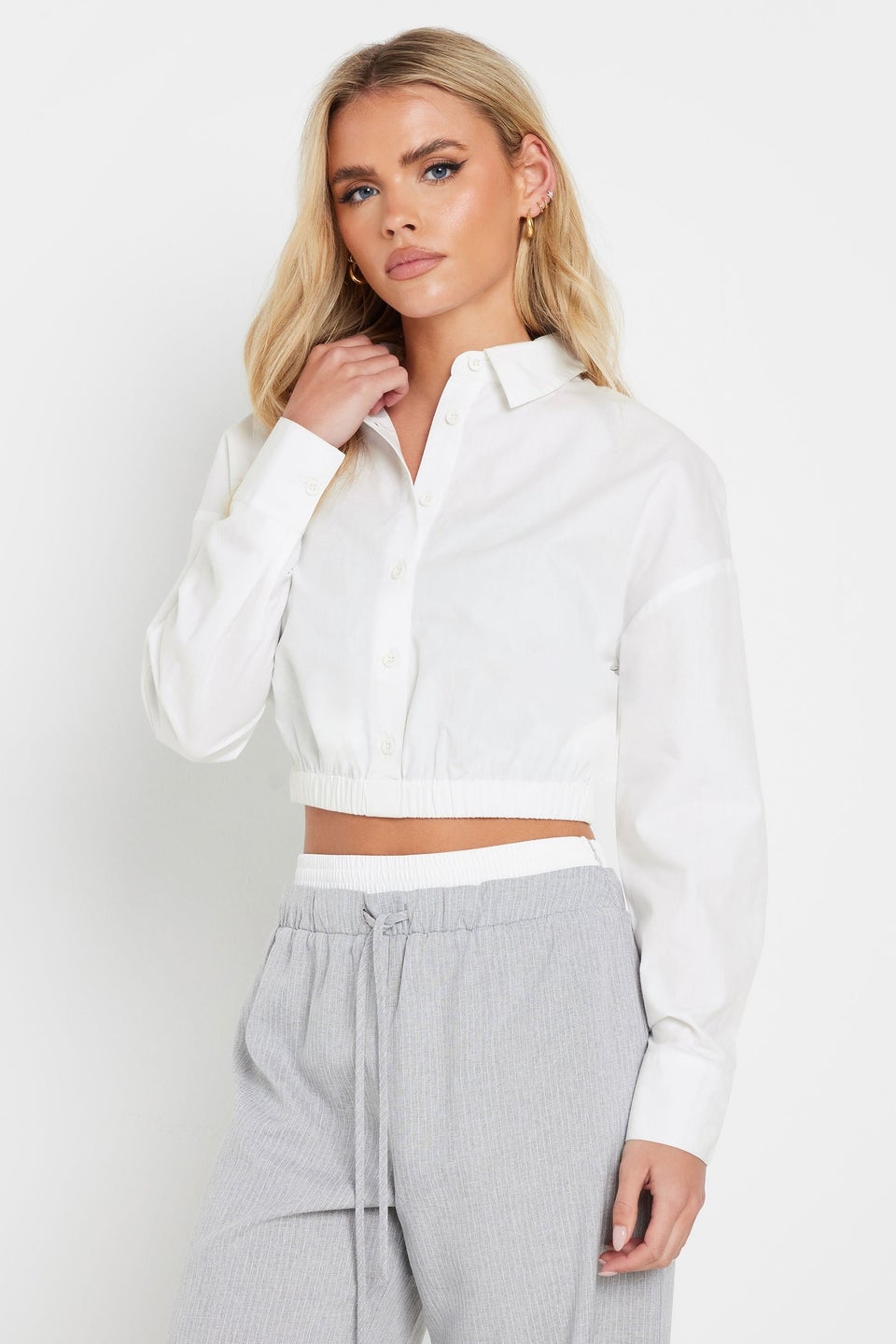 PixieGirl Petite White Cotton Elasticated Hem Shirt