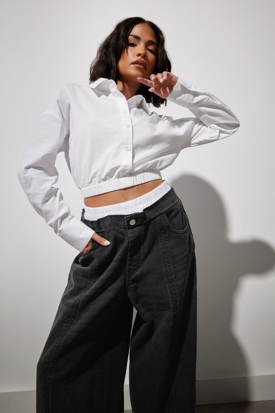 PixieGirl Petite White Cotton Elasticated Hem Shirt