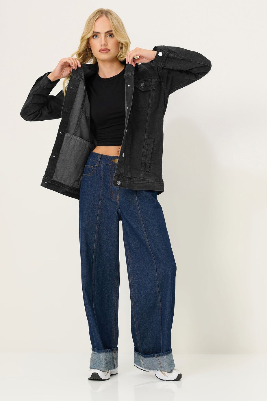 PixieGirl Petite Black Washed Oversized Denim Jacket