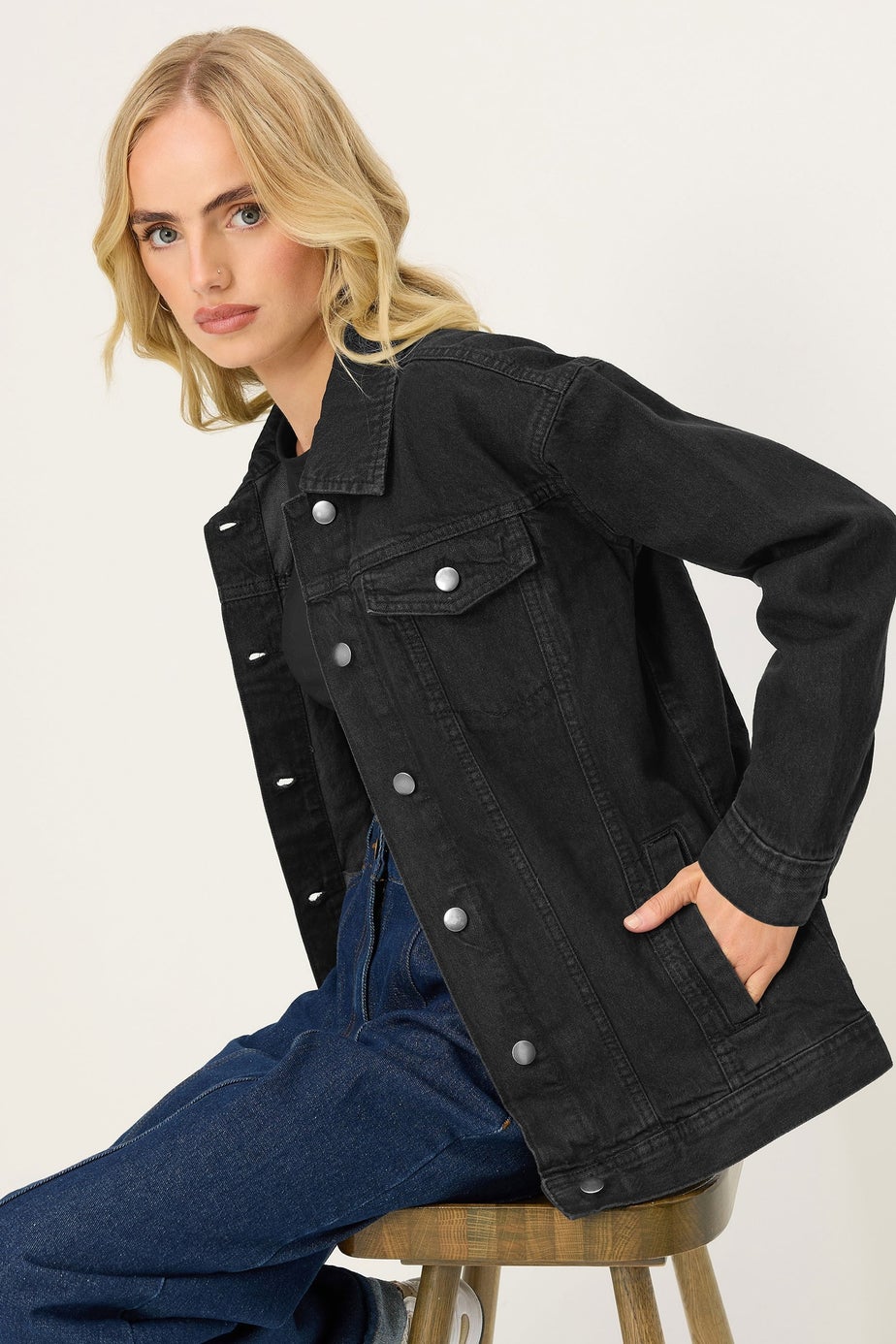 PixieGirl Petite Black Washed Oversized Denim Jacket