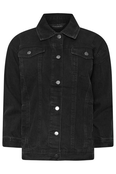PixieGirl Petite Black Washed Oversized Denim Jacket