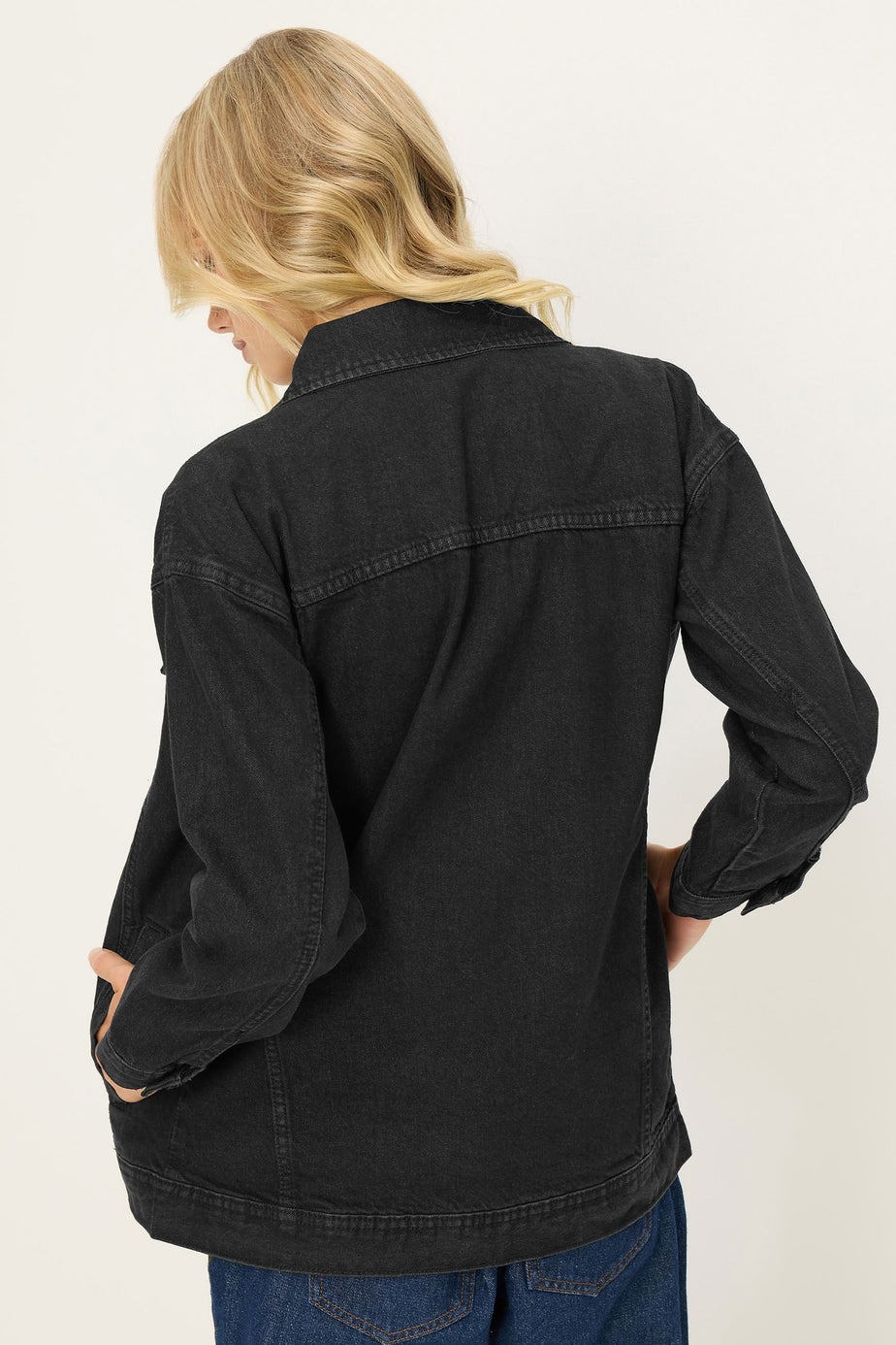 PixieGirl Petite Black Washed Oversized Denim Jacket