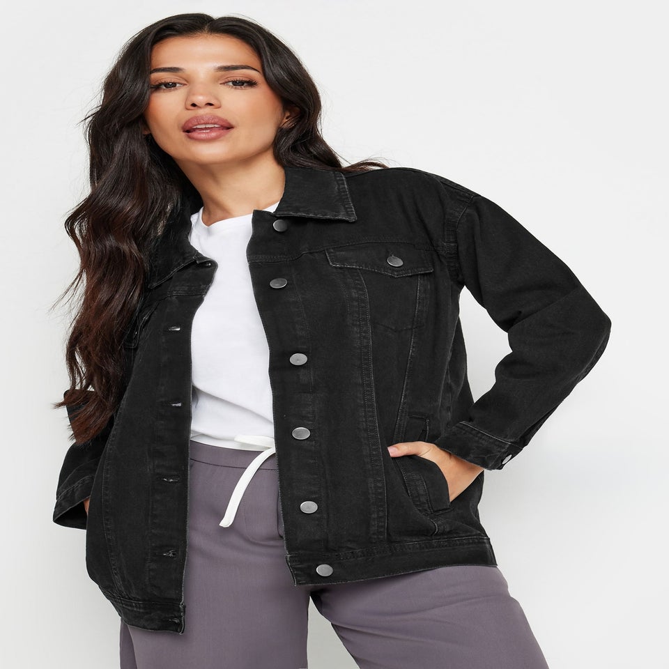 PixieGirl Petite Black Washed Oversized Denim Jacket
