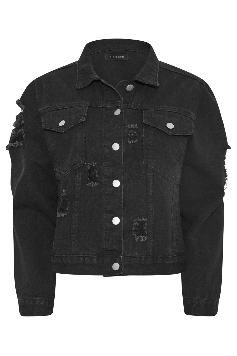 PixieGirl Petite Black Distressed Denim Jacket