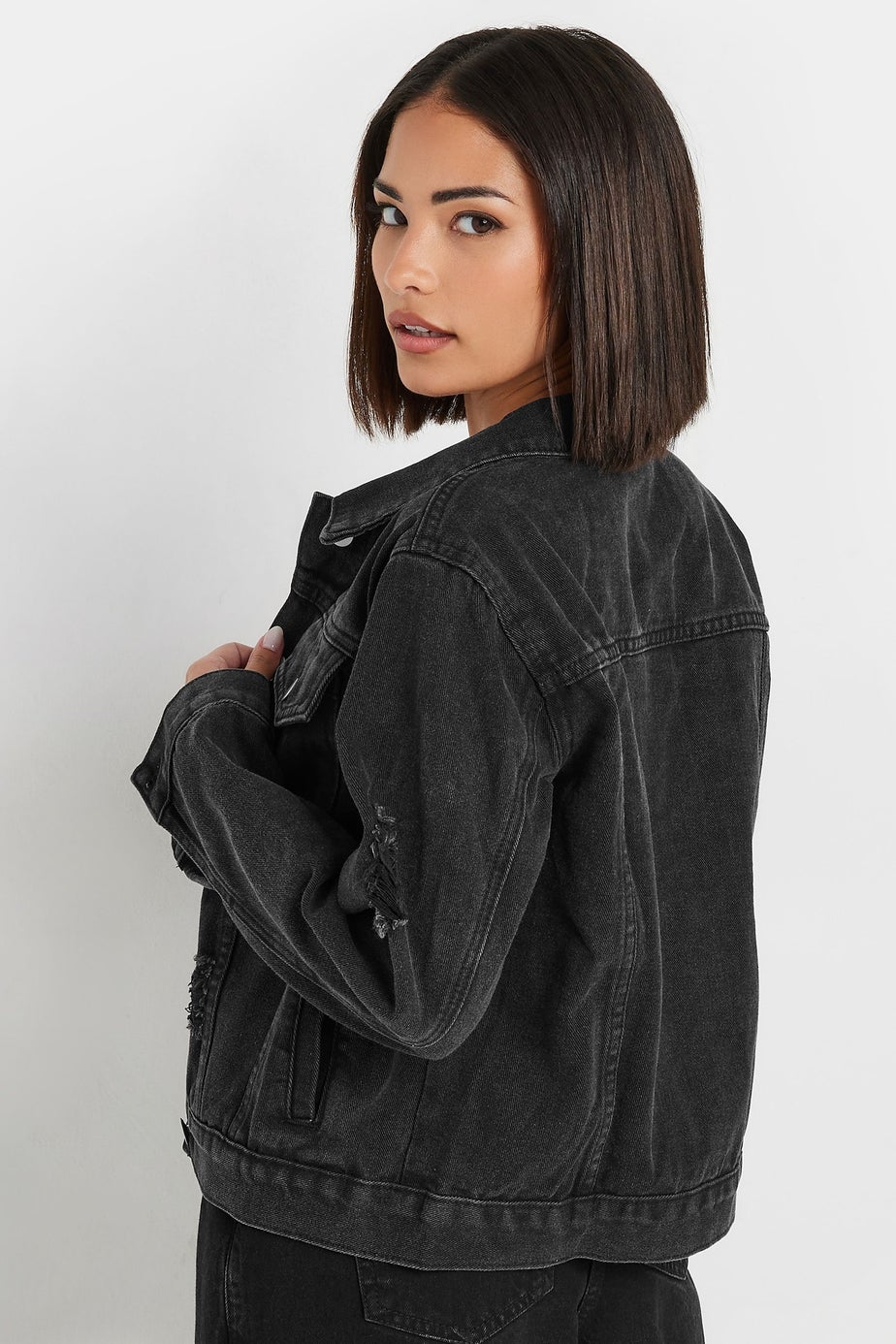 PixieGirl Petite Black Distressed Denim Jacket