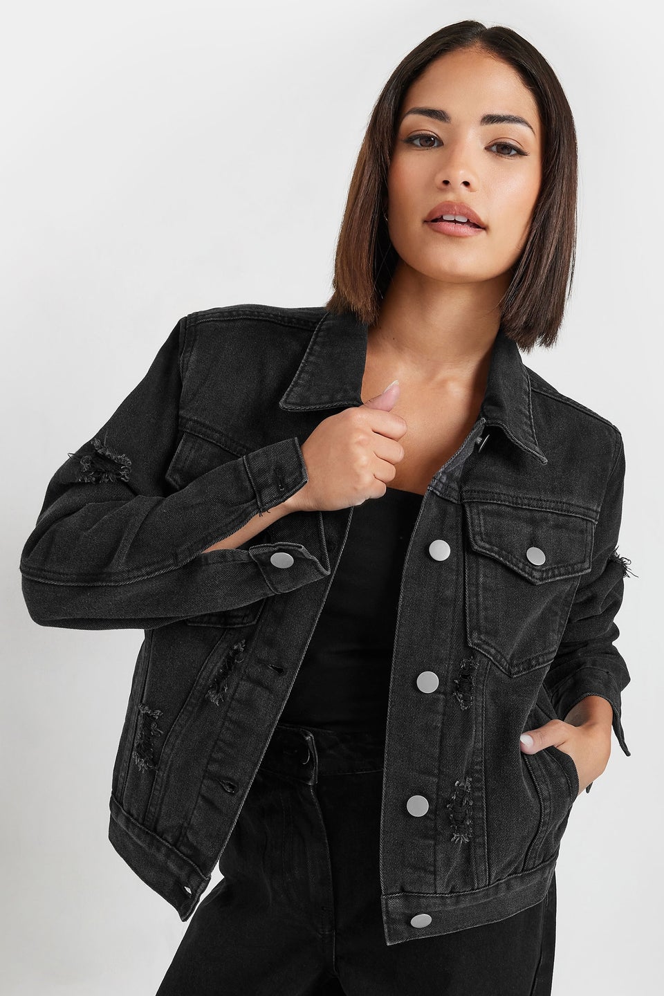 PixieGirl Petite Black Distressed Denim Jacket