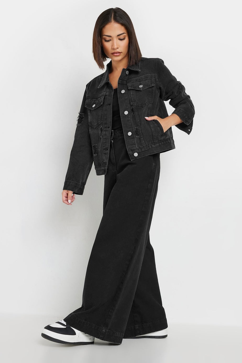 PixieGirl Petite Black Distressed Denim Jacket