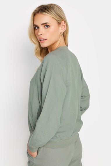 PixieGirl Petite Sage Green Linen Bomber Jacket
