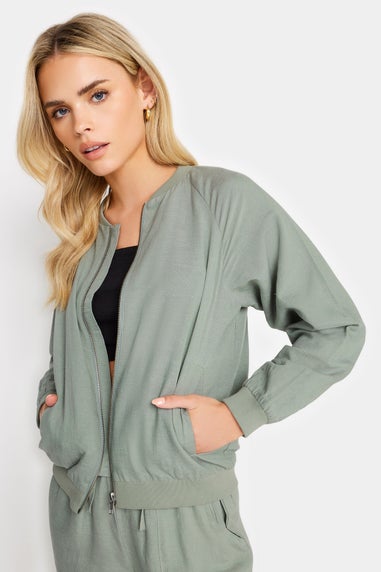 PixieGirl Petite Sage Green Linen Bomber Jacket