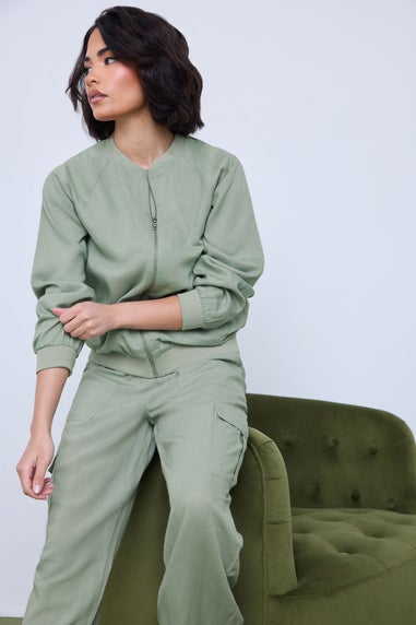 PixieGirl Petite Sage Green Linen Bomber Jacket