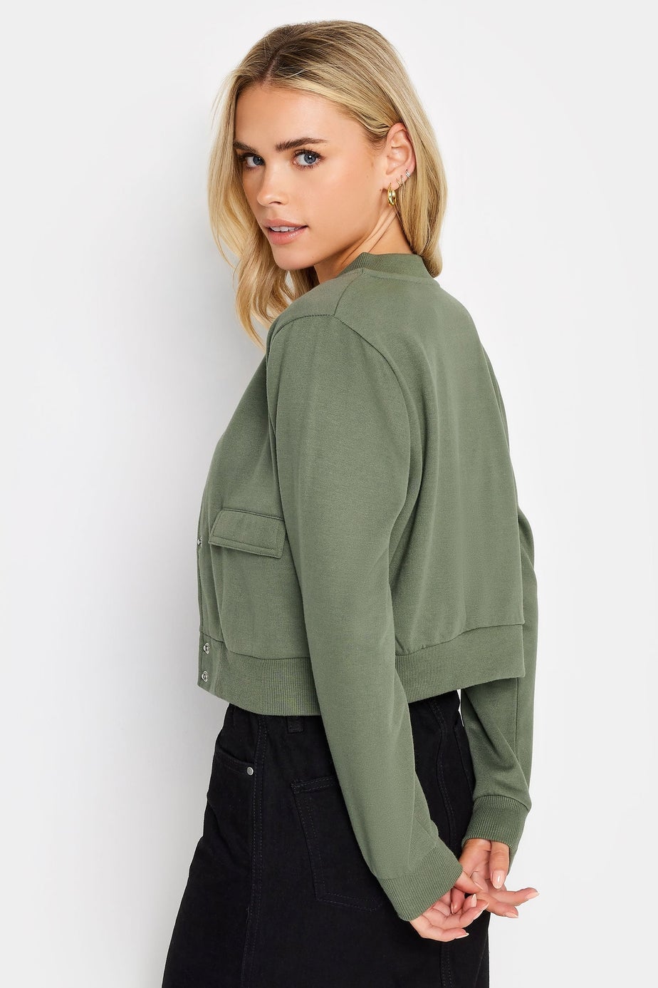 PixieGirl Petite Khaki Green Jersey Bomber Jacket