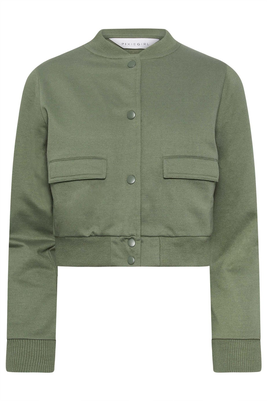 PixieGirl Petite Khaki Green Jersey Bomber Jacket