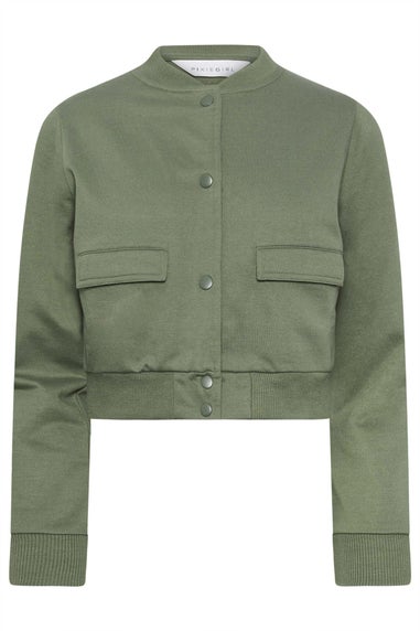PixieGirl Petite Khaki Green Jersey Bomber Jacket