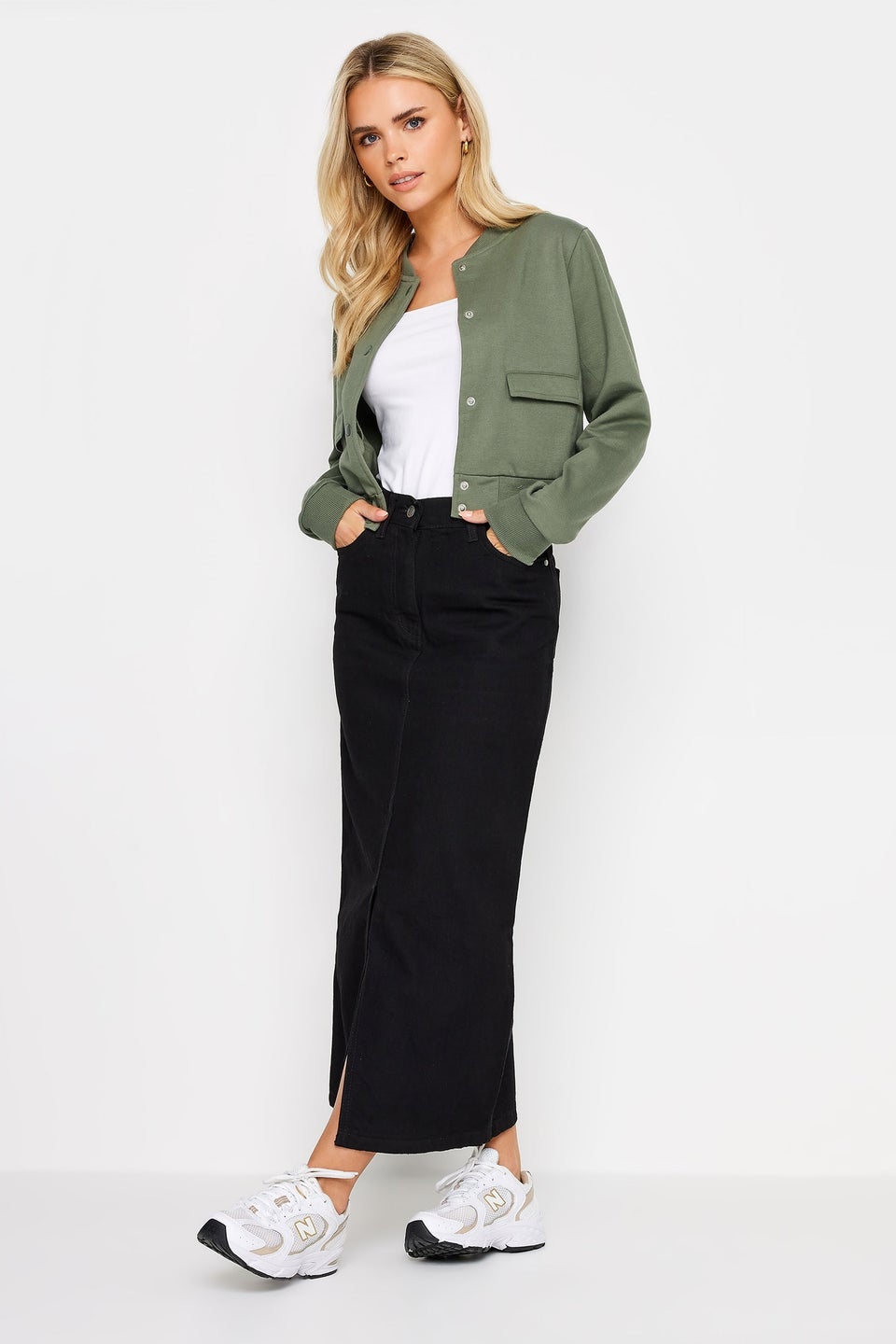 PixieGirl Petite Khaki Green Jersey Bomber Jacket