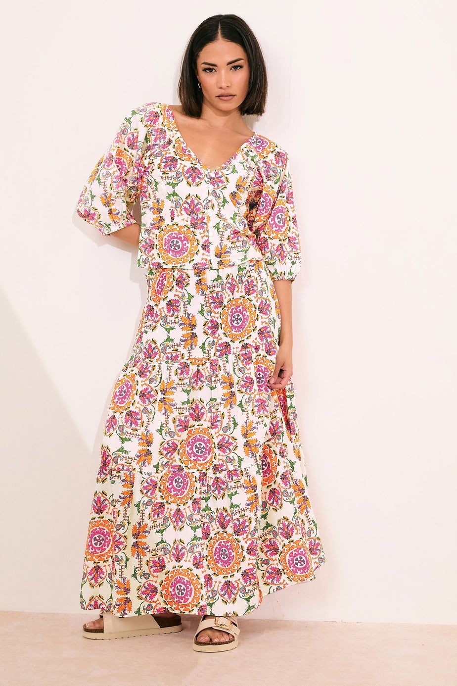 Pixiegirl Multi Coloured Abstract Tile Puff Sleeve Top