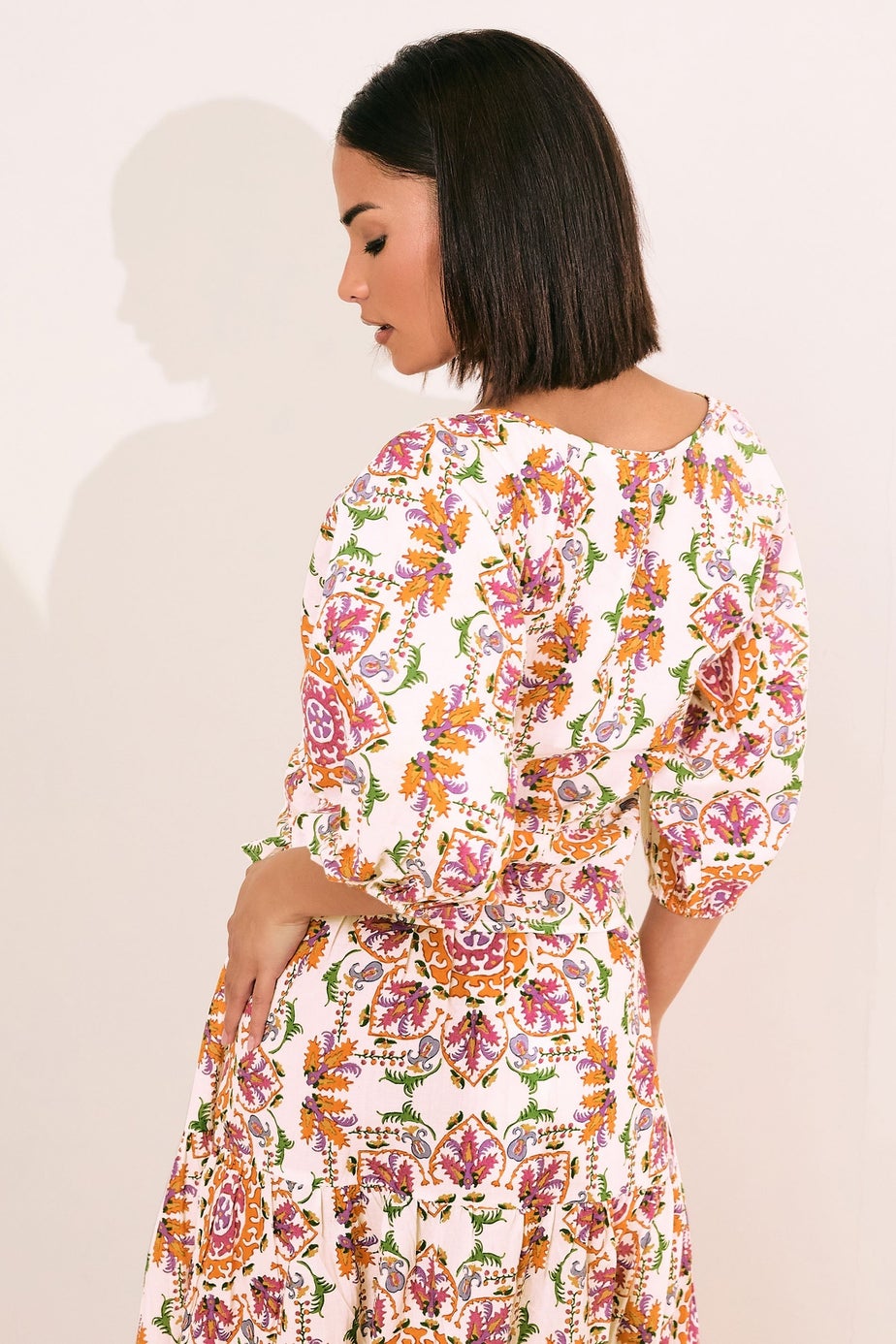 Pixiegirl Multi Coloured Abstract Tile Puff Sleeve Top