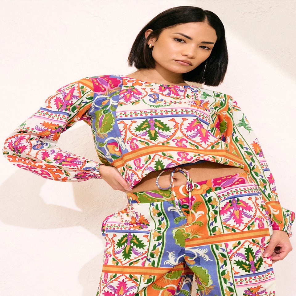 Pixiegirl Multi Coloured Abstract Tile Print Tie Top