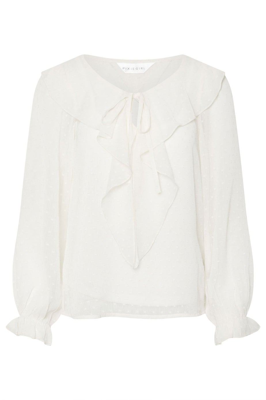 PixieGirl Petite Ivory White Dobby Frill Blouse