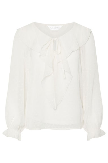 PixieGirl Petite Ivory White Dobby Frill Blouse