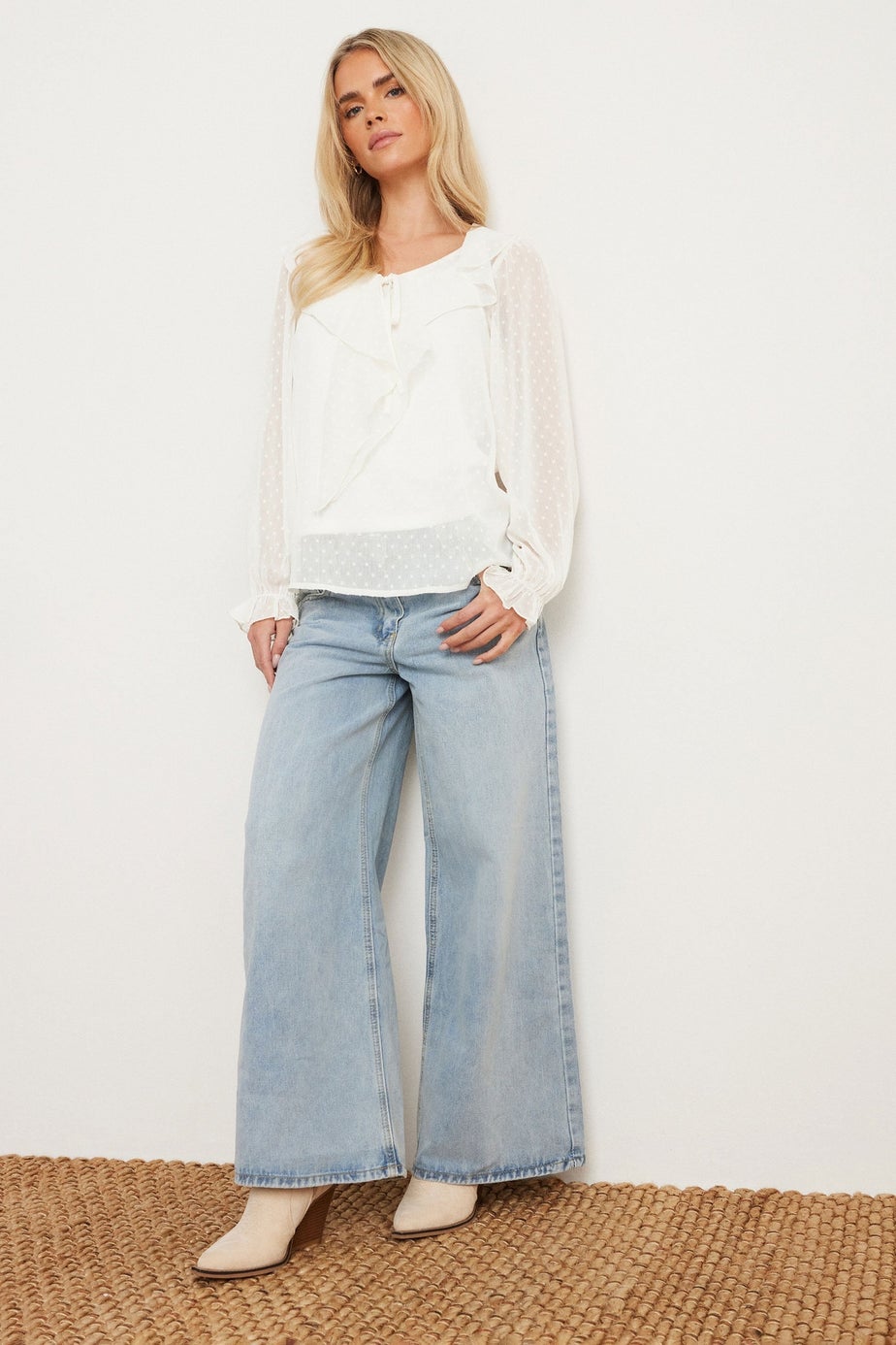 PixieGirl Petite Ivory White Dobby Frill Blouse