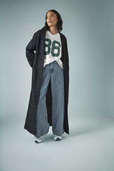 PixieGirl Petite Indigo Blue Denim Belted Trench Coat