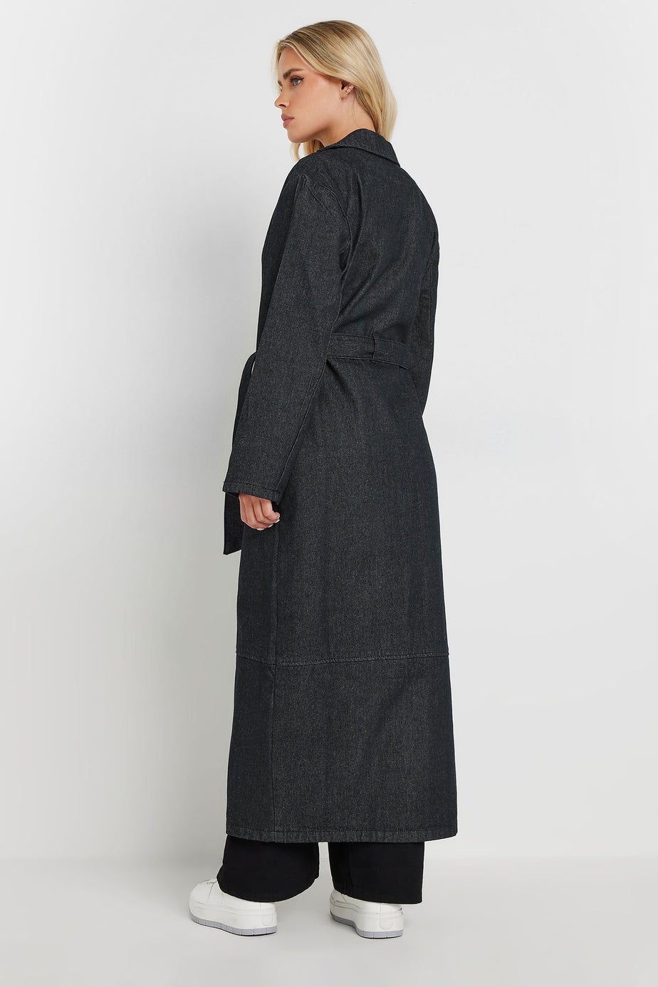 PixieGirl Petite Indigo Blue Denim Belted Trench Coat