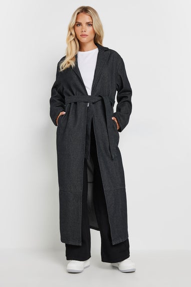 PixieGirl Petite Indigo Blue Denim Belted Trench Coat