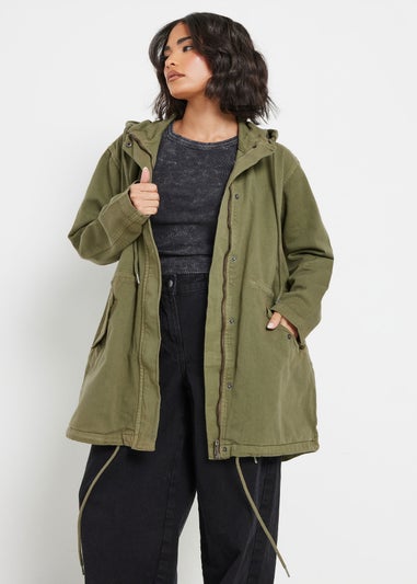 PixieGirl Petite Khaki Green Twill Parka Coat