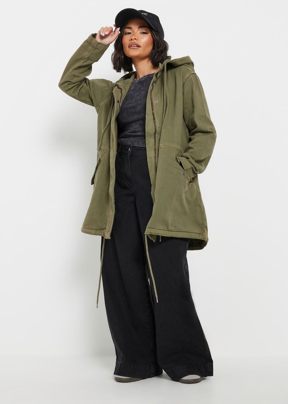 PixieGirl Petite Khaki Green Twill Parka Coat