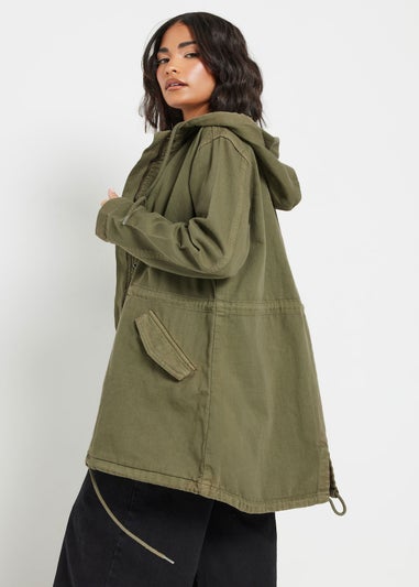 PixieGirl Petite Khaki Green Twill Parka Coat