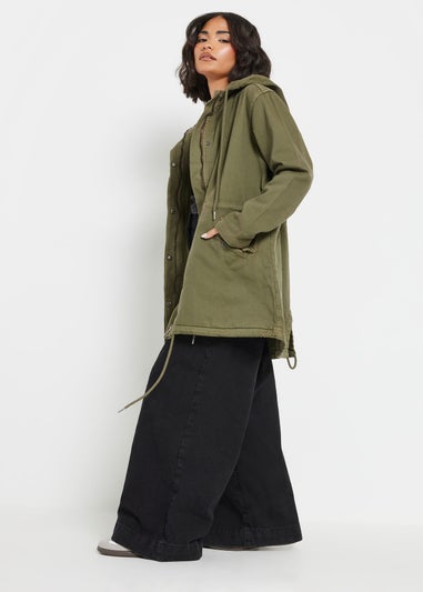 PixieGirl Petite Khaki Green Twill Parka Coat
