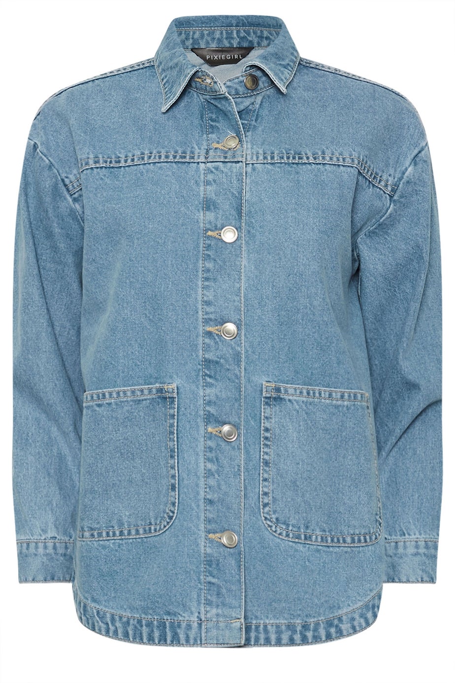PixieGirl Petite Light Blue Denim Shacket