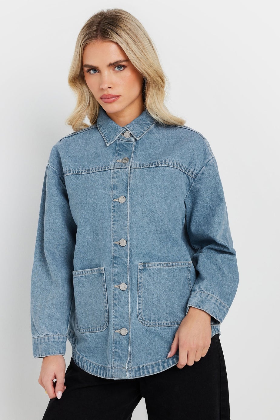 PixieGirl Petite Light Blue Denim Shacket