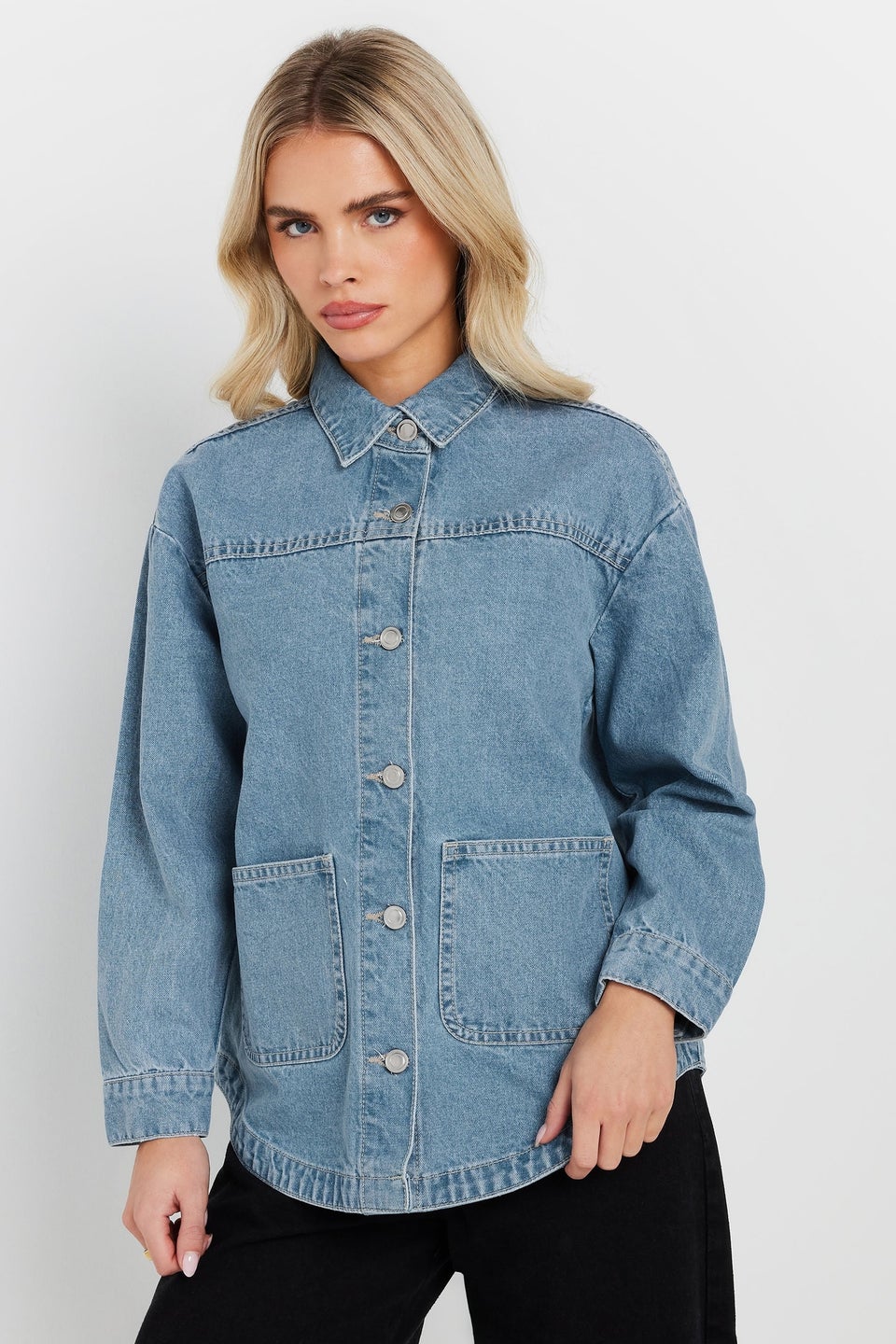 PixieGirl Petite Light Blue Denim Shacket
