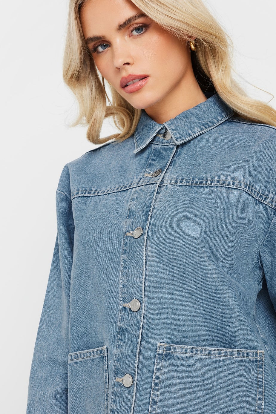 PixieGirl Petite Light Blue Denim Shacket