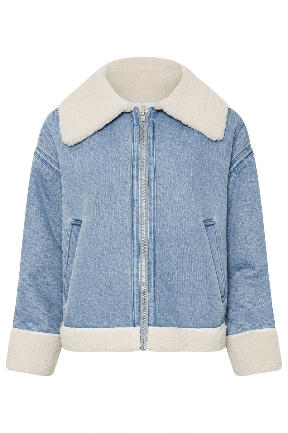 PixieGirl Petite Light Blue Denim Borg Zip Jacket