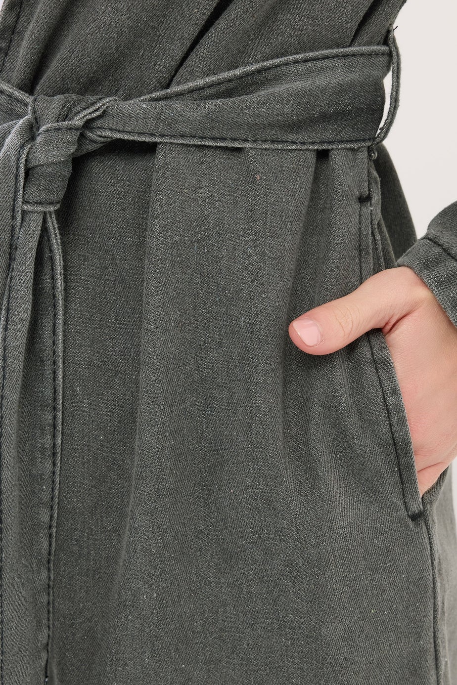 PixieGirl Petite Grey Wash Denim Longline Trench Coat