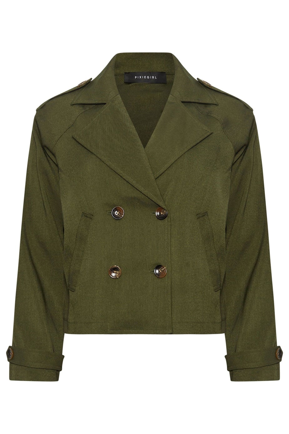 PixieGirl Petite Olive Green Cropped Trench Duster Coat
