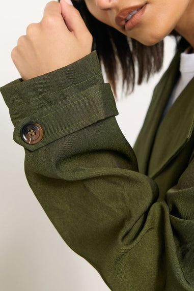 PixieGirl Petite Olive Green Cropped Trench Duster Coat
